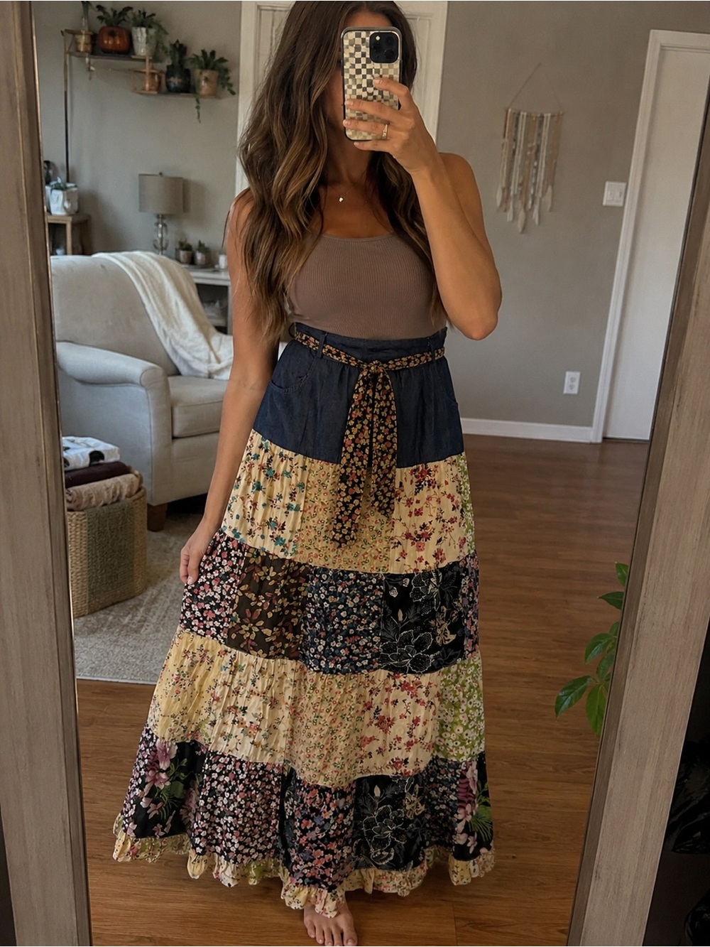 Boho Patchwork Floral Maxi Skirt - Multicolor